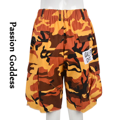 Sonicelife Fashion Women Camouflage Mid Shorts High Waist Mid-Sweatpants Letter Camo Multipocket Shorts Femme Party Cool Baggy Cargo Shorts