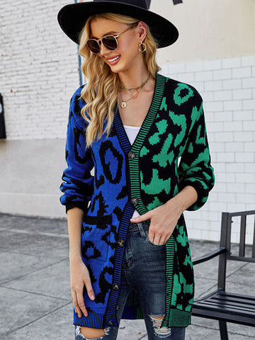 christmas outfit Sonicelife Urban Loose Long Sleeves Printed Leopard V-Neck Cardigan Tops