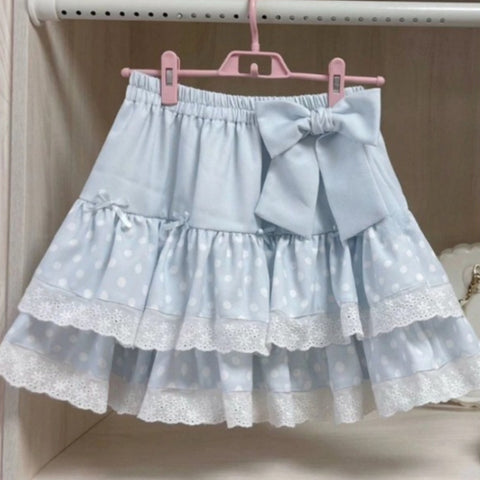 Sonicelife Japanese Sweet Pink Lolita Style Ruffles Cake Mini Skirt Women Polka Dot Print Short Skirt Girls Korean Kawaii Lace Bow Skirt