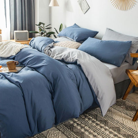 Sonicelife INS White And Blue Grey Solid Color Bedding Set Flat Bed Sheet Duvet Cover Double Full Queen King Bedclothes Pure Bedroom Linen