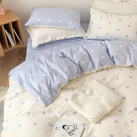 Sonicelife Rabbit Bedding Set Cute Sweetheart Spring Soft Flat Sheet Duvet Cover Pillowcase Single Double Queen Size Bed Linen