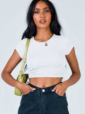 Sonicelife-Stylish Drawstring Short-Sleeve Crop Top