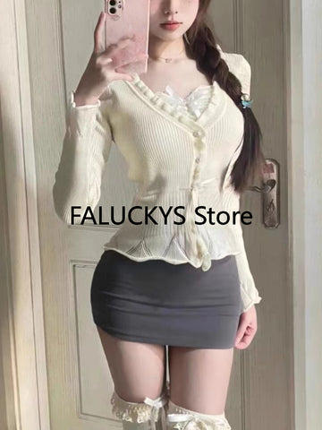 Sonicelife 2025 Autumn Elegant 2 Piece Set Office Lady Casual Outwear Mini Skirt + Women Evening Party Slim Y2k Crop Top Korean Fashion