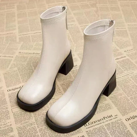 Sonicelife 2025  Fashion Spring and Autumn Women's Chunky Heel Short Boots Pu Material One-foot  Platform Boots Large Size