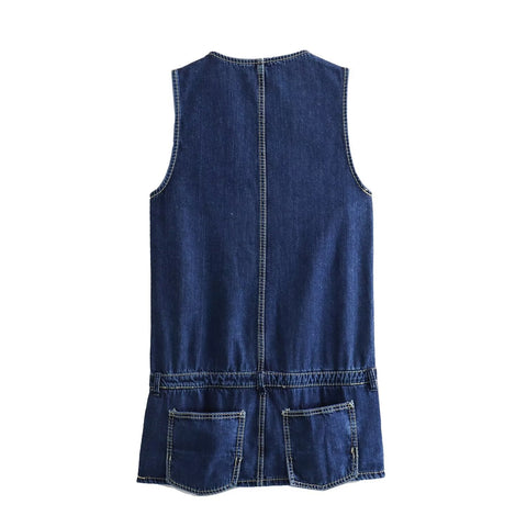 Sonicelife Women's new jumpsuit fashion casual versatile pocket decoration sleeveless mini jumpsuit