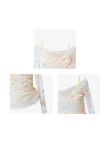 Sonicelife 2025 White Sweet Star Print T-shirt Women Harajuku Korean Y2k Tee 90s Aesthetic 2000s Fashion Vintage Slim Fashion Tops Clothes