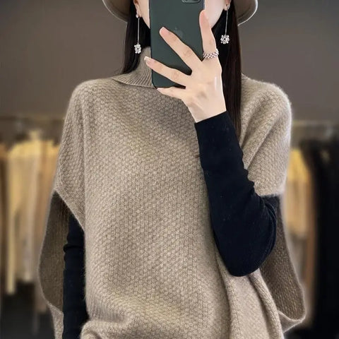 christmas outfit Sonicelife Vintage Autumn Winter Women Sweater Vest Solid New Thicken Turtleneck Batwing Sleeve Fashion Loose Sleeveless Knitted Coat Tops