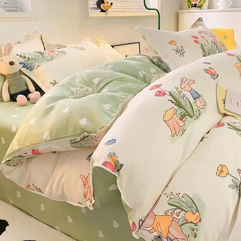 Sonicelife Ins Cream Cherry Bedding Set Cartooon Fruit Duvet Cover Polyester high quality Linen Bedroom Decor Home Textile For Girls Kids