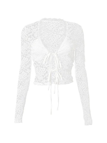 Sonicelife Lace Tie Front Cardigan Long Sleeve Blouse