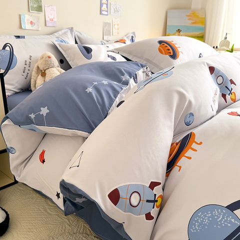 Sonicelife Cute Cartoon Duvet Cover Set No Filler Ins Full Queen Size Comforter Cover Sheet Pillowcase Skin-friendly Girl Home Bedding Set