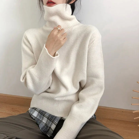 Black Friday Sonicelife Zoki Autumn Warm Turtle Neck Sweater Women Fashion Korean Solid Knitted Basic Pullovers Loose O Neck Long Sleeve Female Jumper