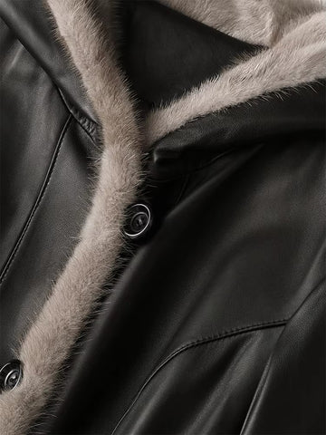 christmas outfit Sonicelife Winter Long Warm Thickened Black Pu Leather Coat Women with Hood Elegant Luxury Faux Fur Lined Parka Clothes 2025