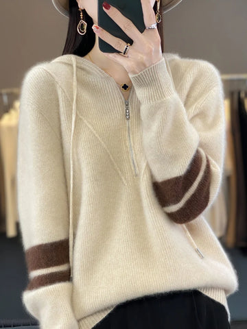 christmas outfit Sonicelife Autumn Winter Women Hoodie Collar Sweater Merino Wool Half Zipper Casual Thick Pullover Cashmere Knitted Coat Fashion Tops