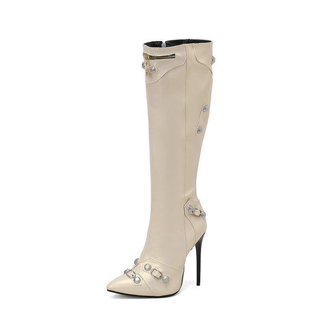 thanksgiving outfit Sonicelife Sexy Women Long Boots Pointed Toe Stiletto 12cm Decoration 46 47 48 Female Knee High Booties