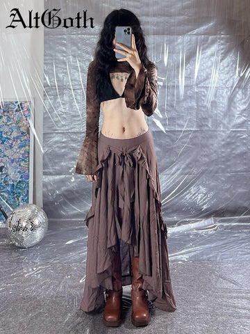 Sonicelife Vintage Y2k Irregular Skirt Women Streetwear Pastel Goth High Waist Lace-up Skirt Harajuku Cyber Punk Grunge Clothes