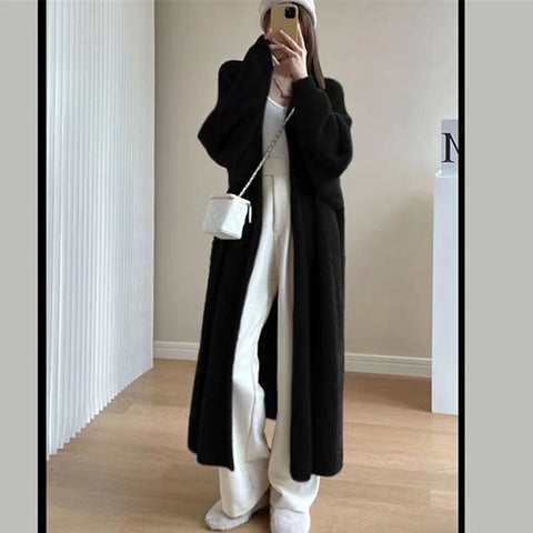 Black Friday Sonicelife Casual Imitation Mink Fleece Long Cardigan Women Korean Loose Plush Solid Open Sweater Female Autumn Chic Street Outwears