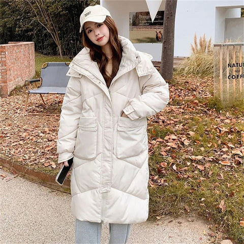 Sonicelife 2025 New Winter Jacket Parkas Women White Duck Down Hoodies Puffer Jackets Long Coats Warm Female Casual Windproof Outerwear