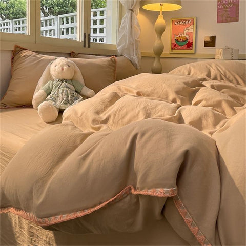 Sonicelife Ins Style Coffee Color Bedding Sheet Nordic Duvet Cover Set Home Luxury Bedding Set Bed Sheets Comfortable Bedspread