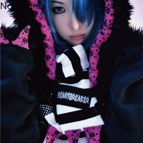 Sonicelife Streetwear Punk Hoodie Women 2025 Ropa Mujer Harajuku Fashion Hooded Y2k Jackets Skull Thicked Casual Jaoanese Sweatshirts Tops