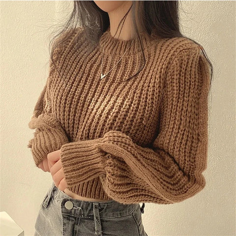 Sonicelife Loose Vintage Harajuku Lantern Long Sleeve Women Sweater Korean Autumn Winter Knitwear Soft Warm Tops Chic Solid Femme Jumpers