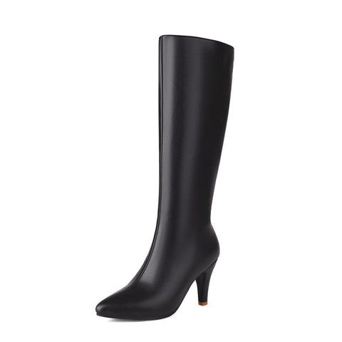 thanksgiving outfit Sonicelife Women Knee High Boots Pointed Toe Small Heels 8.5cm Size 45 46 47 Fashion Sexy Party Female Booties