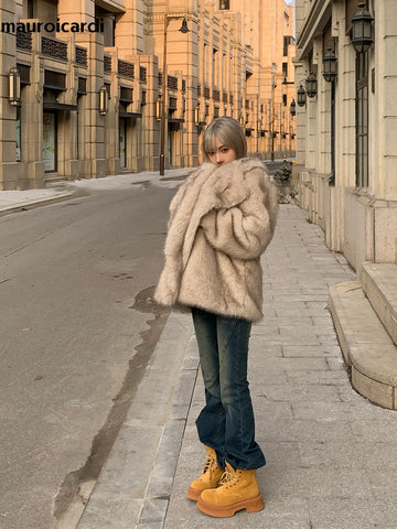 christmas outfit Sonicelife Winter Thick Warm Hairy Shaggy Soft Faux Fox Fur Coat Women Loose Casual Korean Fashion Fluffy Jacket Cardigan 2025