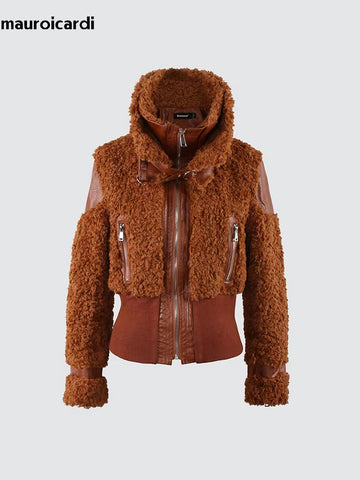 christmas outfit Sonicelife Spring Winter Cool Thick Warm Fuzzy Fluffy Brown Faux Fur Coat Women Zip Up Luxury Designer European Clothes 2025