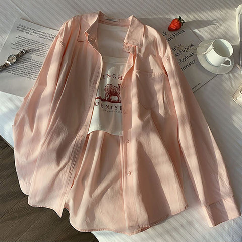 Sonicelife Simple Women Shirt Korean Loose Long Sleeve Chic Button Up Top Casual Fall All Match Office Ladies Blouse New