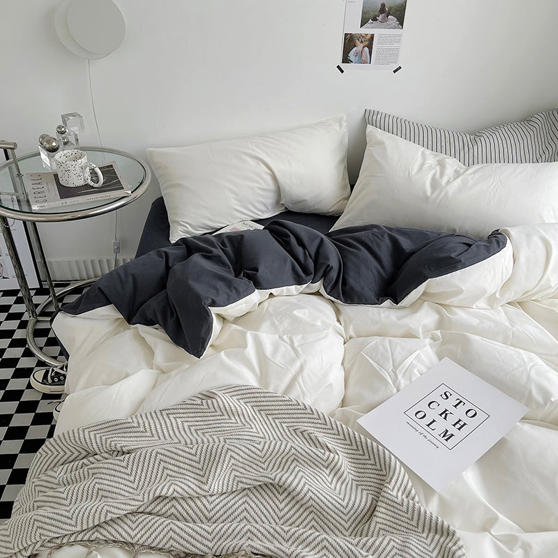 Sonicelife 2024 New Bedding Set Ins Nordic Style White Washed Cotton 4 pcs Bed Sheet Set For Girls Duvet Cover and Pillowcase