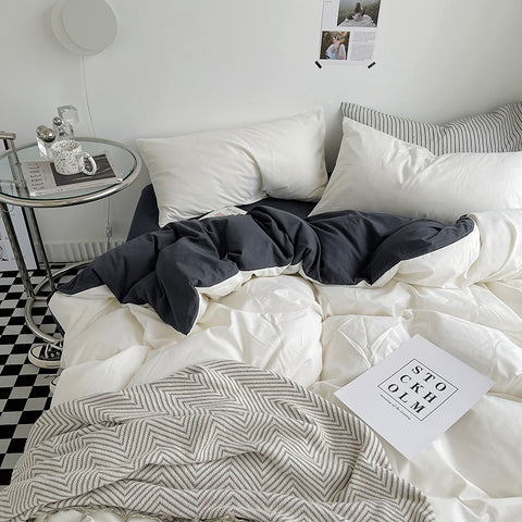 Sonicelife 2024 New Bedding Set Ins Nordic Style White Washed Cotton 4 pcs Bed Sheet Set For Girls Duvet Cover and Pillowcase