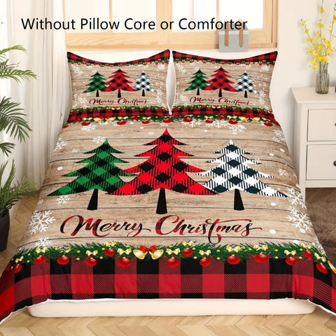 Sonicelife 3-Piece Merry Christmas Tree Pattern Microfiber Duvet Cover Set - Soft, Breathable, Hypoallergenic Bedding for Bedroom