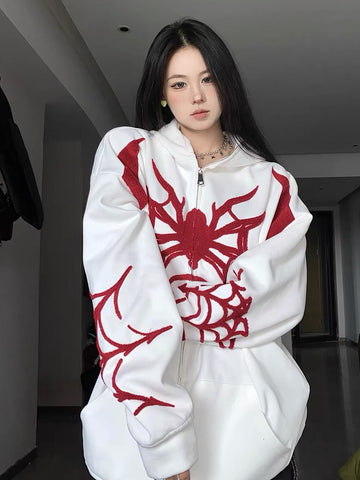 Sonicelife Embroidery Punk Spider Zip Up Hoodie