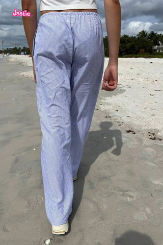 Sonicelife Drawstring High Waist Striped Long Pant 2025 Spring Summer Sport Long Pants Women Casual Preppy Style Sweet Y2K Female Trousers