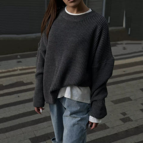 christmas outfit Sonicelife Oversize Blouse Spring and Autumn Loose Knit Sweater Pullover Women's Y2K Women's Clothing Sales Women 2025