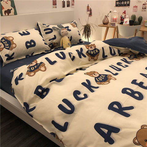 Sonicelife Korean Style Cartoon Sheep Bedding Set Girls Kids Twin Full Queen Size Bed Flat Sheet Duvet Cover Pillowcases Bed Linen Kawaii