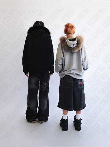 Sonicelife Plush lining solid color pattern Hoodie casual chic Y2K top rock fashion street retro grunge punk hip hop Harajuku couple Hoodie