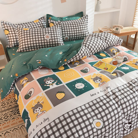 Sonicelife Orange Bedding Set Girls Boys Bed Linen Sheet Plaid Duvet Cover No Filling 240x220 Single Double Queen King Bedclothes