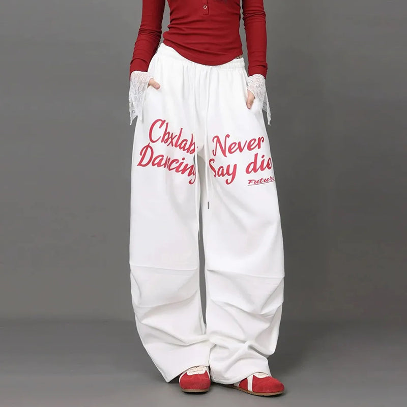 Sonicelife Vintage Letter Print Sweatpants Women American Streetwear Loose Trousers Y2K Hip Hop Drawstring Casual Wide Leg Pants