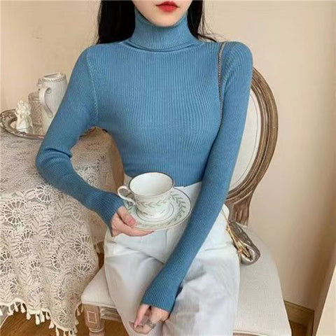 Sonicelife Simple Turtleneck Sweater Women Winter Basic Elastic Slim Knit Jumper Ladies Fall Long Sleeve Female Pullover Top New