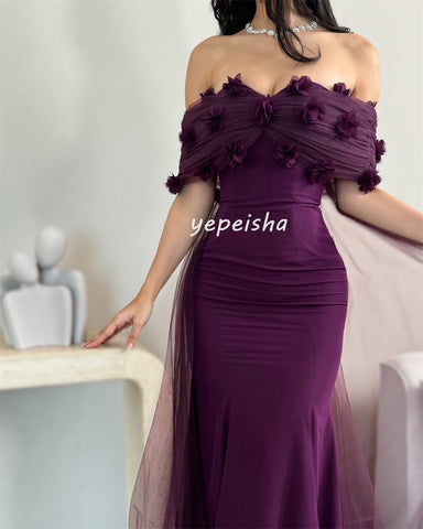 Sonicelife Customized Exquisite Intricate Jersey Tulle Flower Beading Mermaid Off-the-shoulder Long Dresses Bespoke Occasion Dresses Formal (PRE-ORDER)