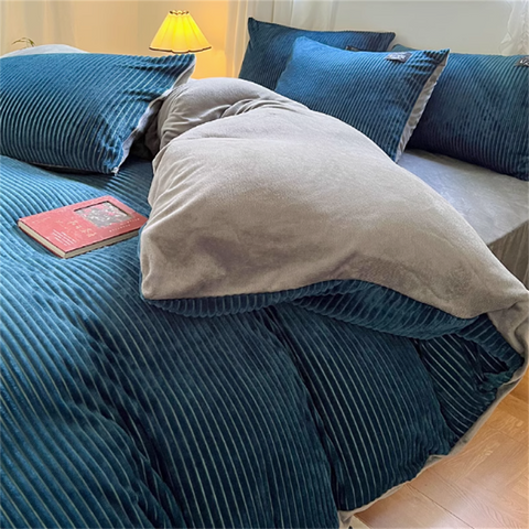 Sonicelife Milk Velvet Four-Piece Bedding Set Winter Coral Velvet Double-Sided Plush Quilt Cover Farai Velvet Winter Bedding Set