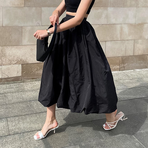 Sonicelife Ladies Elegant Vintage Long Pleated Skirts Women High Waist A Line Office Lady Women Skirt Casual Loose Skirt Female Clothes