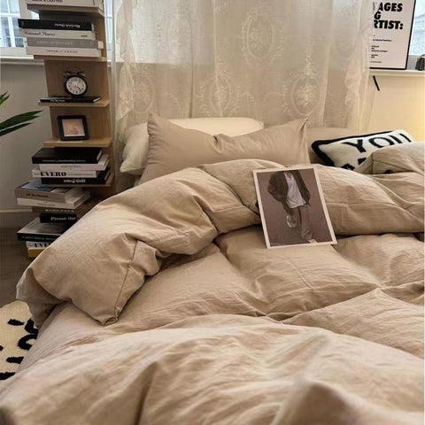 Sonicelife Nordic Yellow Solid Color Bedding Set Flat Bed Sheet Duvet Cover Single Double Full Queen King Bedclothes Ins Pure Bedroom Linen