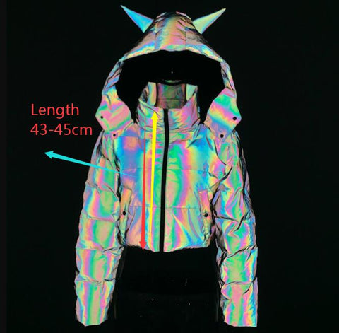 Sonicelife Fashion Women Winter Reflective Parkas Down Outcoats Thick Oversized Cool Luminous Hooded Jackets Coats Chaquetas Mujer Invierno