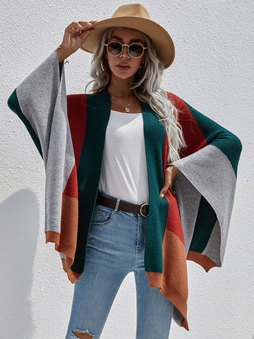 christmas outfit Sonicelife Original Creation Contrast Color Striped Sweater Tops Cardigan Coats