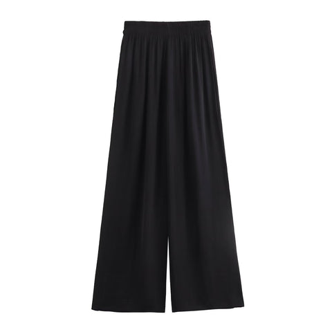 Sonicelife Women's Wide Leg Pants Wide Leg Pants Elastic and High Waisted Silk Satin Texture for Commuting Versatile Skirt Pants New