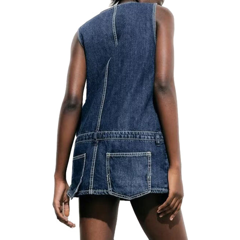 Sonicelife Women's new jumpsuit fashion casual versatile pocket decoration sleeveless mini jumpsuit