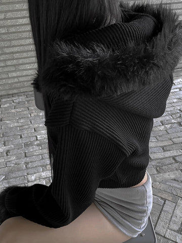 Sonicelife Y2k Winter Warm Corduroy Coats Women Mall Gothic Streetwear Hipster Grunge Emo Alt Long Sleeve Hooded Crop Jackets Femme
