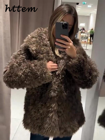 Sonicelife Vintage Women's Fluffy Fur Coat Loose Lapel Long Sleeve Female Furry Jacket 2024 Autumn Winter Lady Street Solid Thicken Outwear