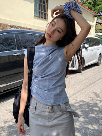 Sonicelife Harajuku 2000s Vintage 2 Piece Set Woman Streetwear Stripe Slim Tops Casual + High Waist Slim Mini Skirt Korean Fashion Suit